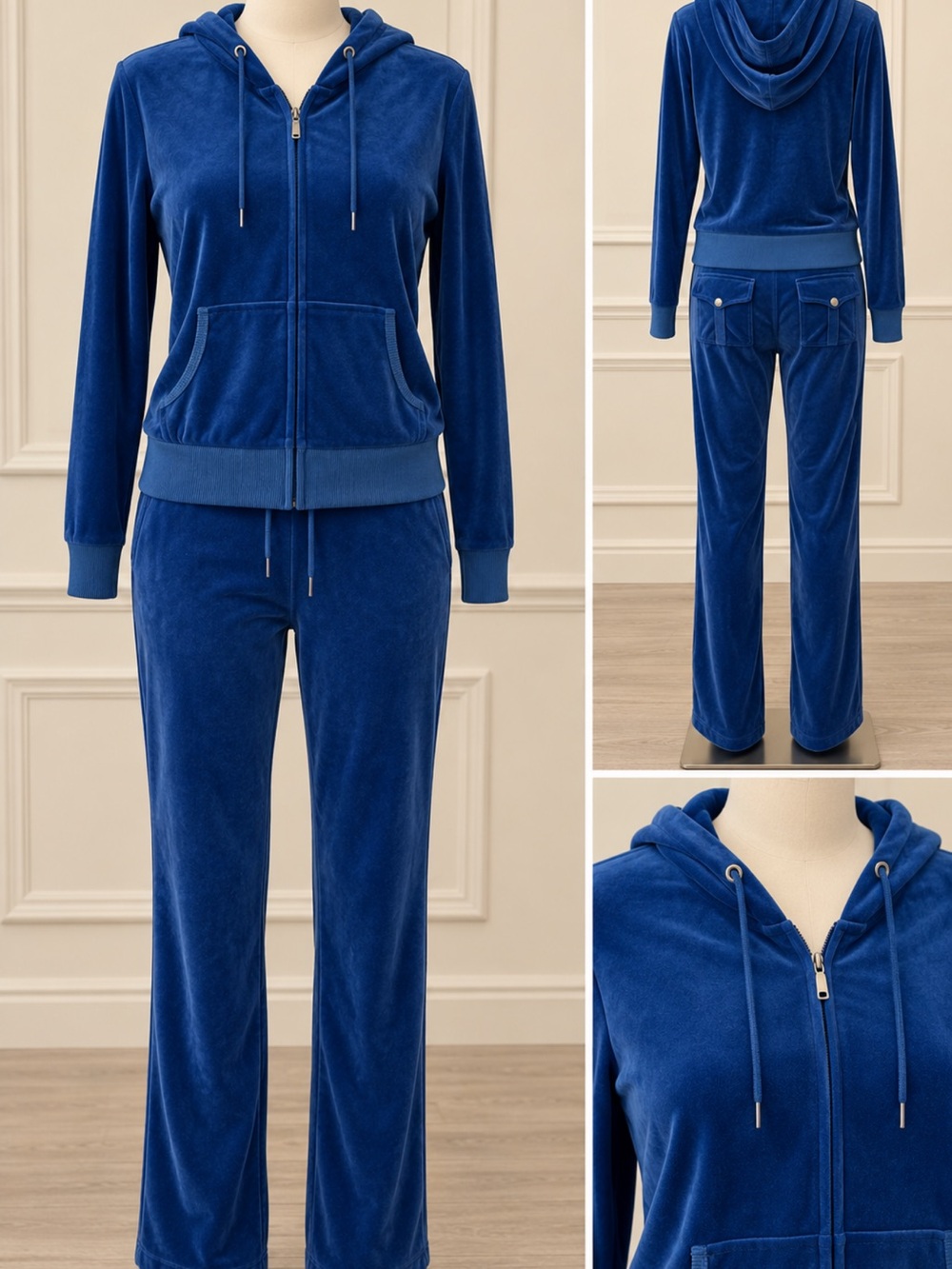 Women Royal Blue Zip-Up Hoodie Jacket